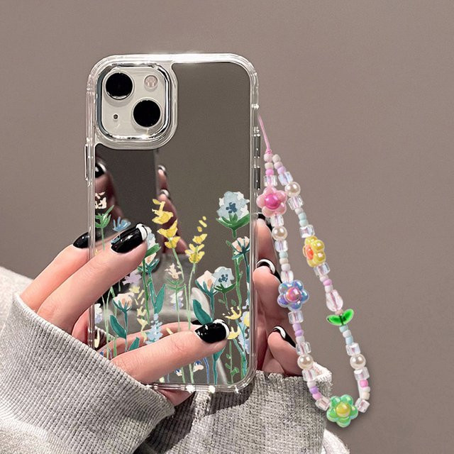 Bolomboy Spiegel Handyhülle mit Lanyard für iPhone 15 Pro Max, 14, 13, 12, 11, X, XR, XS Max aus weichem TPU in Transparent - Bild 1