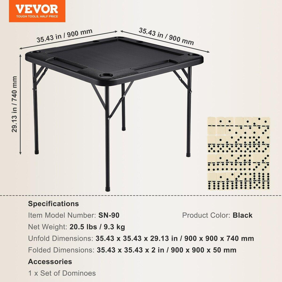 Buying Solutions MB Mahjong-Tisch für 4 Spieler, quadratischer Klapp-Kartentisch in Schwarz mit 4 Getränkehaltern, 4 Chip-Schalen und Domino-Set - Bild 2