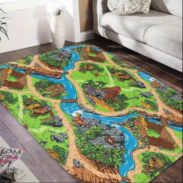 VIKAMA Rutschfeste und Waschbare Dinosaurier-Spielmatte für Kinderzimmer und Wohnzimmer, Mehrfarbig - Bild 1