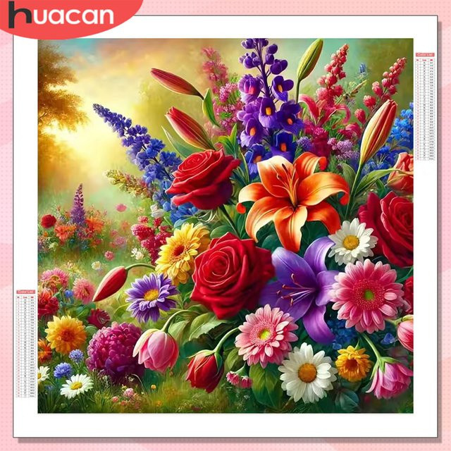HUACAN 5D-Diamantgemälde Set mit Blumenmotiv Lilie und Rose in Multicolour, Wanddekoration als DIY Mosaik-Handwerk für dein Zuhause - Bild 1