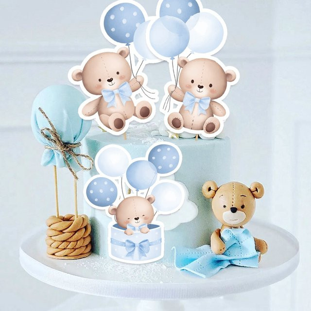 20 Stück Cupcake Topper mit Bär und Ballon aus Papier in Blau und Rosa für Babyparty und Kindergeburtstag Dekoration - Bild 1