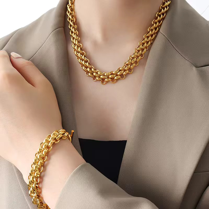 EILIECK Schmuck-Set, Halskette und Armband, 18K vergoldet, Edelstahl, Damen - Bild 3
