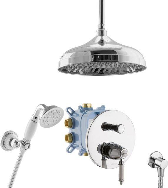 PaulGurkes Regendusche Retro Duschsystem mit Unterputzarmatur in Chrom, Durchmesser: 30 cm - Bild 1