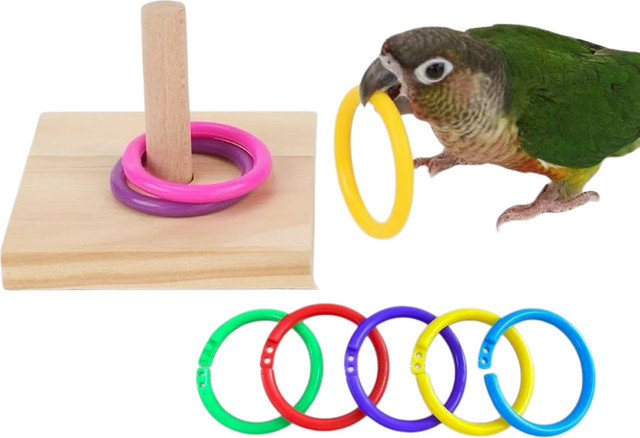 DCPET Vogelspielzeug Papageien-Plattform, hölzernes Vogelpuzzle, mit Plastikring - Bild 1