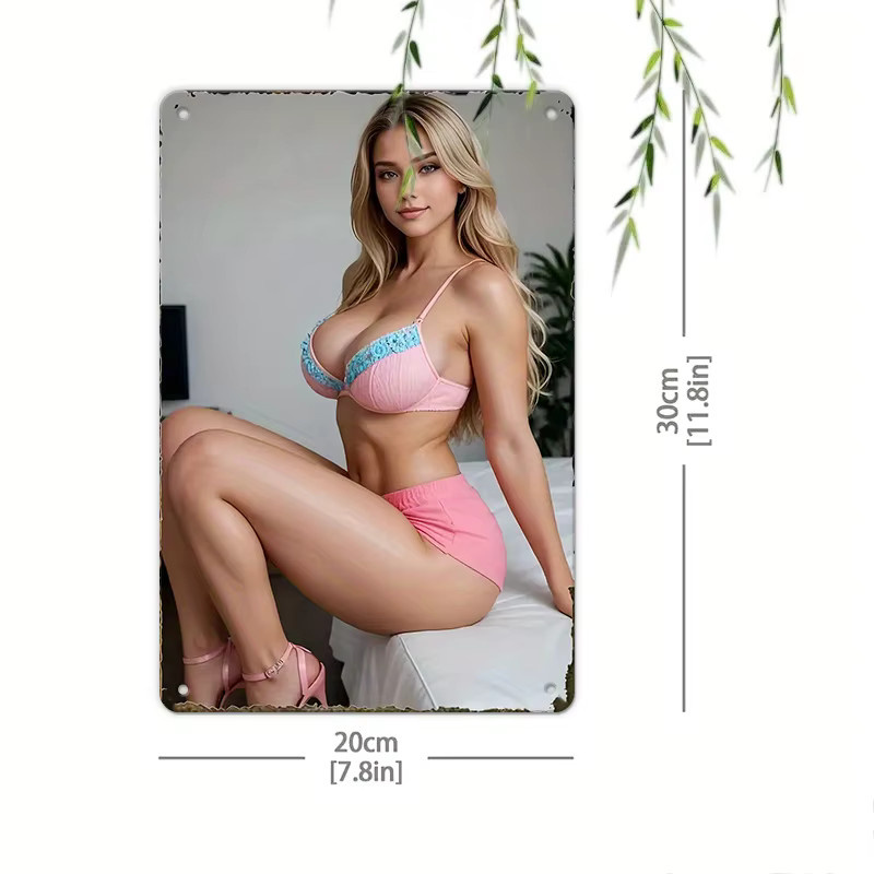 CIFBUY Vintage-Metallschild Bikini-Kunst Wanddekoration in Pink, B/H: 20 x 20 cm - Bild 2