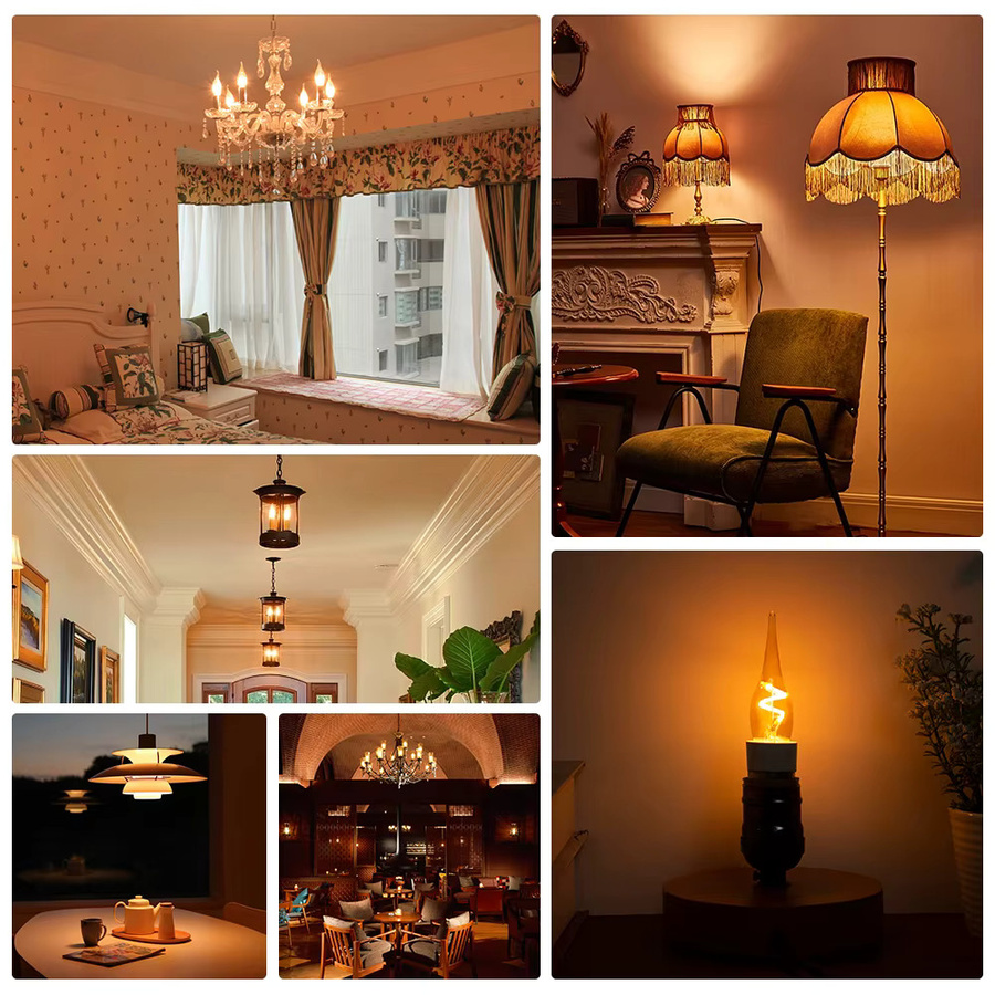 Grensk Retro LED Kerzenlampe mit Spiralform und Flammenform, E14 Basis, 1,5 W, Warmweiß 2200K, dimmbar, Transparent - Bild 5