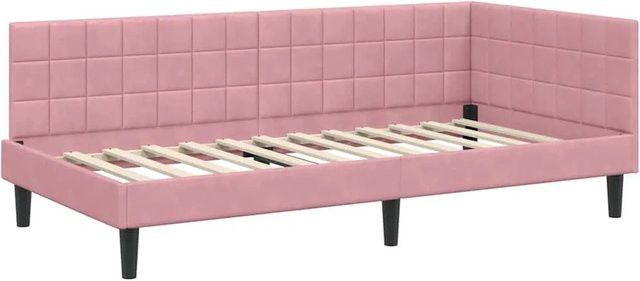 vidaXL Eckbettgestell mit Kopfteil in Rosa, Stoffbezug, B/T/H: 204 x 100 x 140 cm - Bild 1