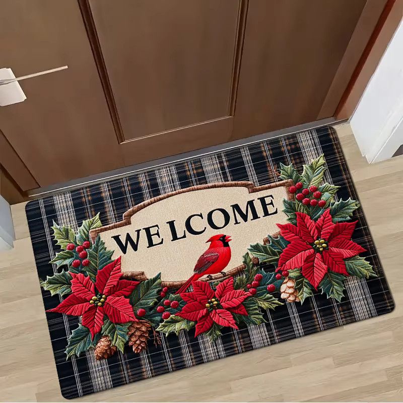 VIKAMA Dekorative Weihnachtsfußmatte American Vintage Plaid mit Cardinal Ichiban Print - Bild 2