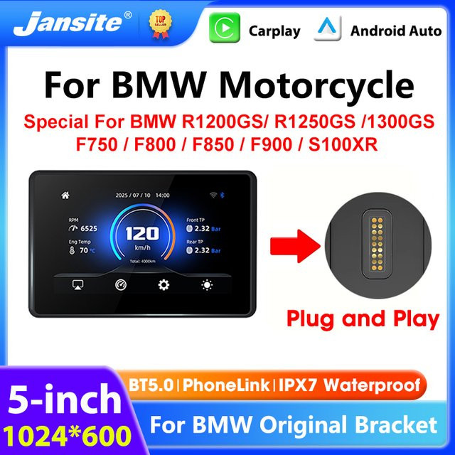 jansite Motorrad-Navigationssystem für BMW R1200GS R1250GS R1300GS F800 F850 F900 S1000XR mit kabellosem CarPlay und Android Auto Moto Monitor in Schwarz - Bild 1