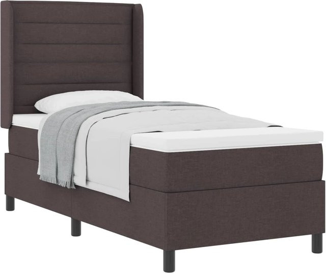 vidaXL Boxspringbett mit Matratze in Dunkelbraun aus Stoff und Holzwerkstoff, B/T/H: 118 x 100-120 x 203 cm - Bild 1