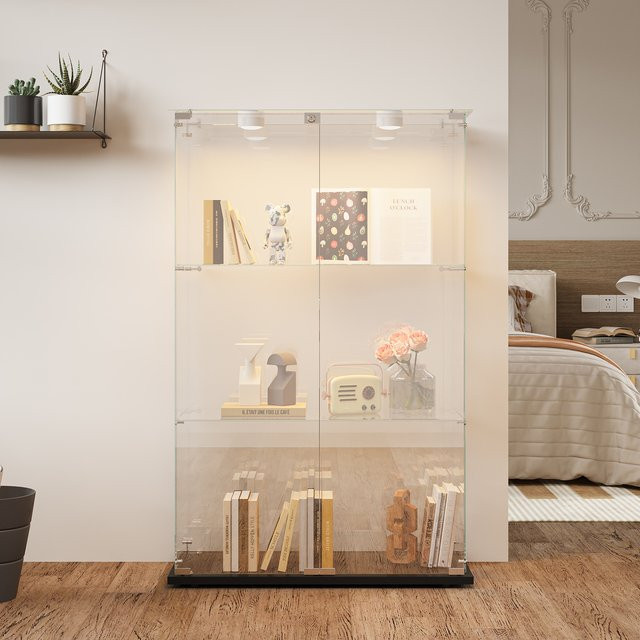 Rosahqnda Einzel-Glasvitrine in Schwarz mit 5 Regalen und Glastüren für Wohnzimmer, Schlafzimmer oder Büro - Bild 1