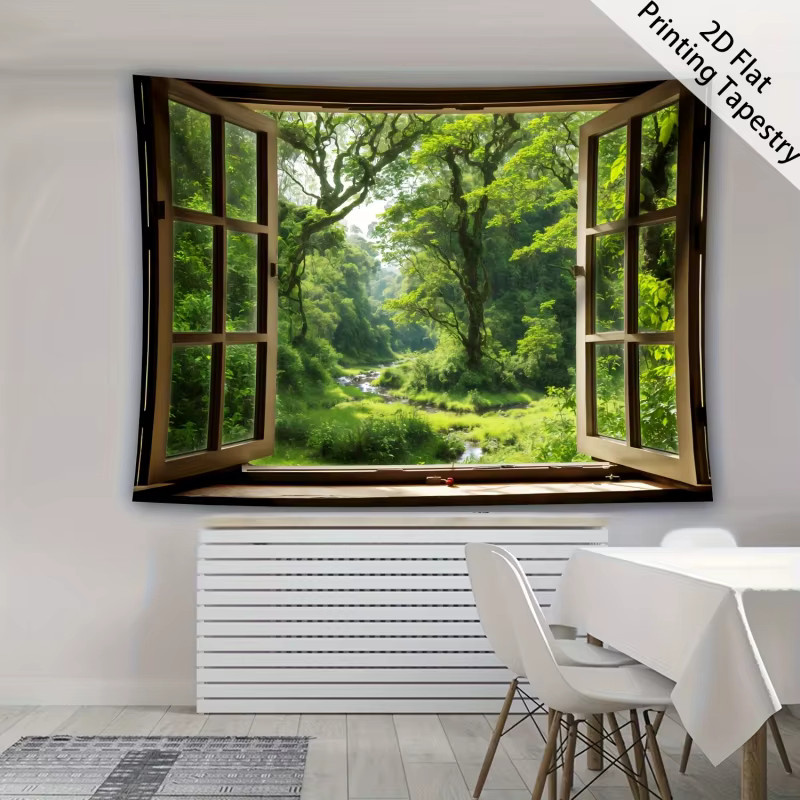 VIKAMA Wandteppich mit Waldlandschaft aus Polyesterfaser, Mehrfarbig, B/H: 60 x 40 cm - Bild 4