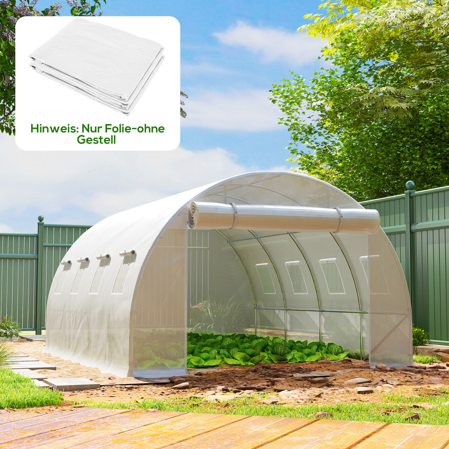 Outsunny Gewächshausfolie Weiß mit Rolltür und 8 Fenstern, wasserdichte und UV-beständige Polyethylenfolie für den Garten, B/T: 4 x 3 m - Bild 2