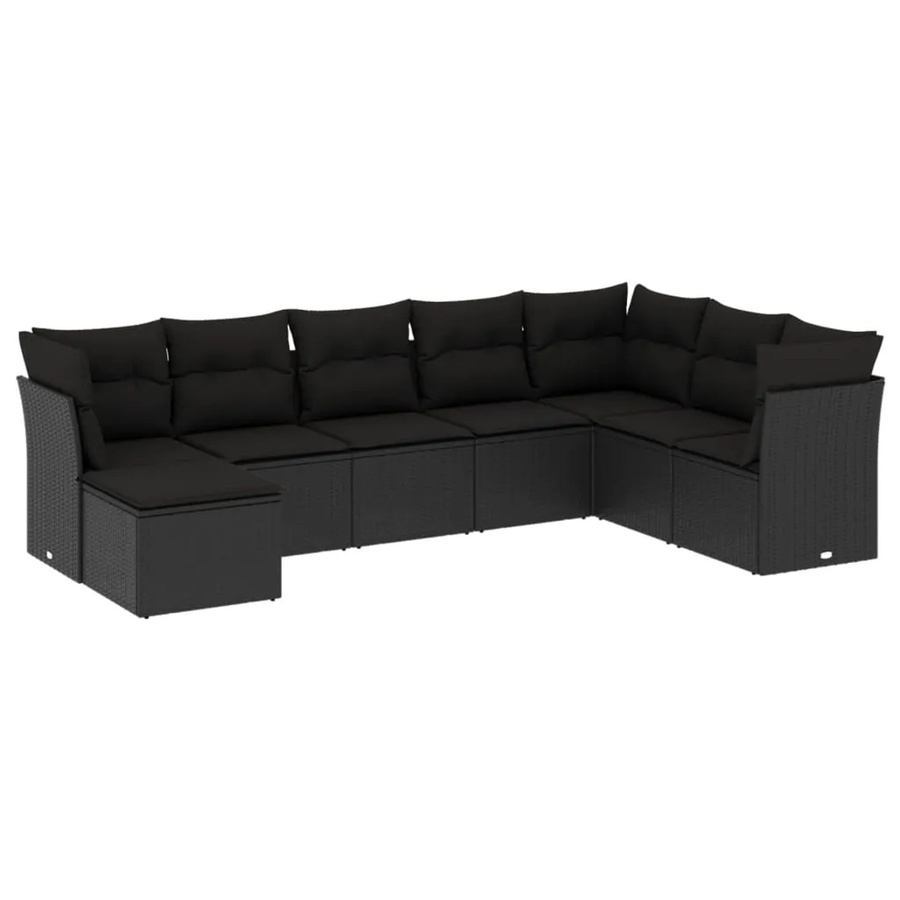 vidaXL 8-tlg Garten-Sofagarnitur in L-Form aus Polyrattan mit Kissen und Stauraum, Schwarz - Bild 2