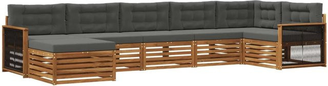 vidaXL Outdoor-Sofagarnitur L-Form aus Massivholz Akazie mit 7 Kissen in Natur und Anthrazit - Bild 1