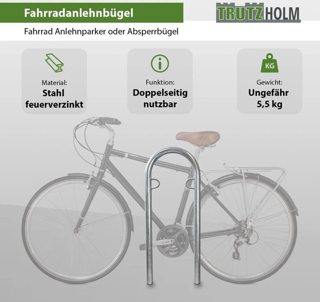 TRUTZHOLM Fahrradanlehnbügel Typ U aus Stahl in Silber, Breite: 111,5 cm, Tiefe: 40 cm - Bild 1