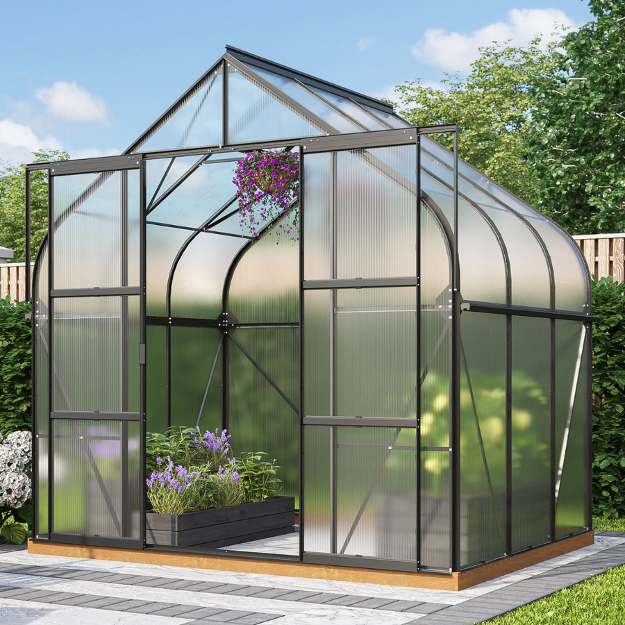 Vitavia Gewächshaus Diana 5000 in Schwarz mit 5 m² Fläche, Aluminiumrahmen und Polycarbonat-Hohlkammerplatten - Bild 2