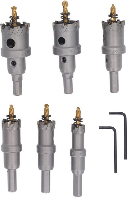 6-teiliges Koogeelife TCT-Lochsägen-Set mit Hartmetallbestückung für Edelstahl, Farbe: Silber, Durchmesser: 16-32 mm - Bild 1