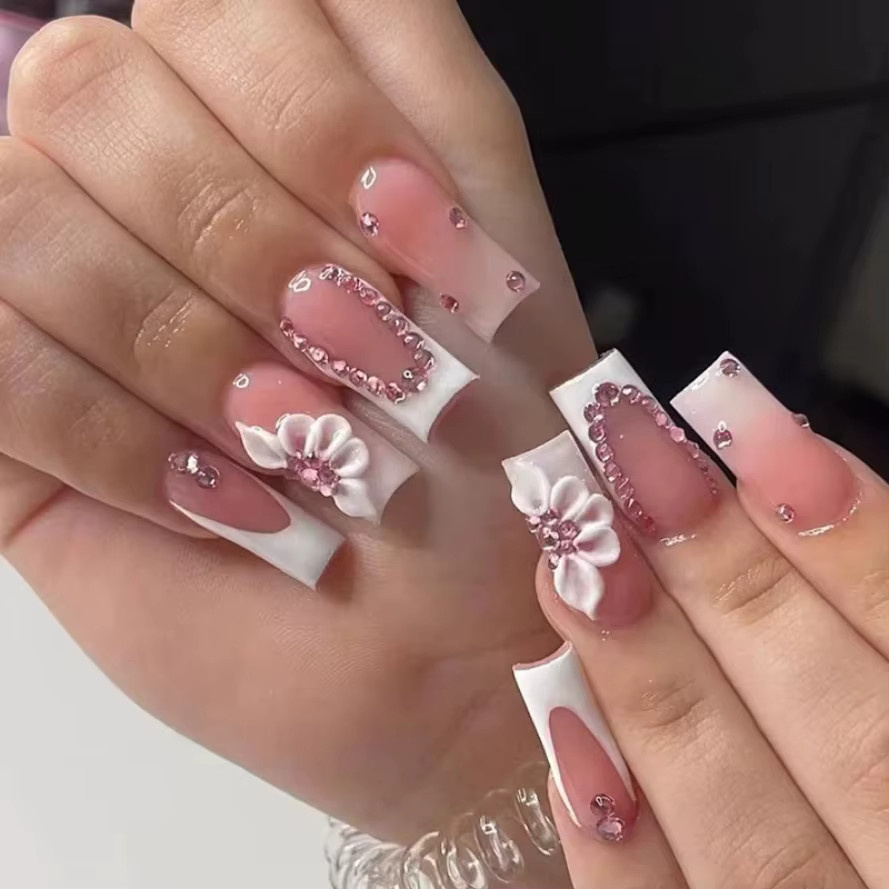 JIASHIXUAN Künstliche Nägel, Blumen-Design, Sarg Form, Glänzend, 24 Stück - Bild 4