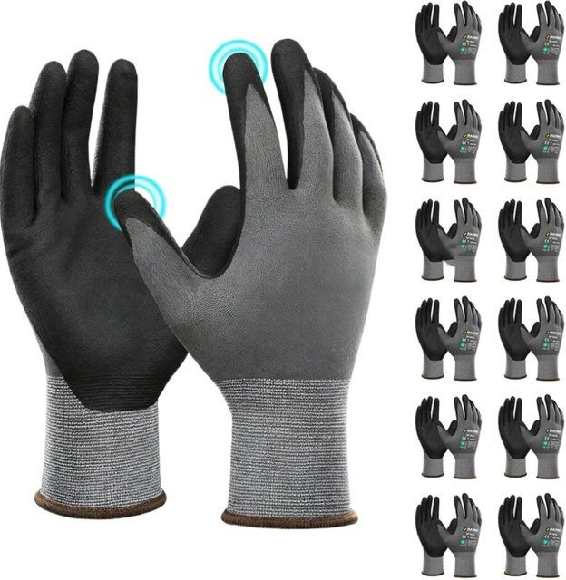 12er Pack INMAICH MicroFoam Arbeitshandschuhe mit Nitril-Beschichtung in Grau, nahtlose Strick-Sicherheitshandschuhe mit Touchscreen-Funktion für industrielle Montage und Handwerk - Bild 1