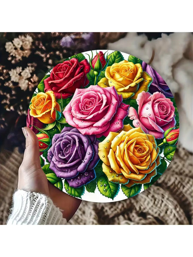 Potdemiel Rundes Metallschild mit floralem Rosen-Design in Bunt, Durchmesser: 20,32 cm - Bild 6