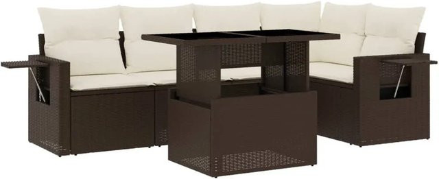 vidaXL 6-tlg Garten-Sofagarnitur in L-Form aus braunem Poly-Rattan mit Kissen und Armlehnen - Bild 1