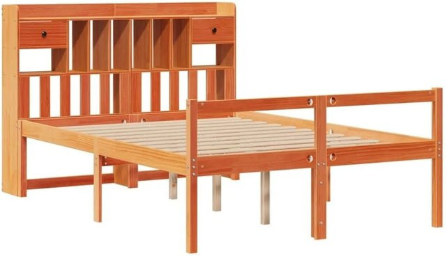 vidaXL Massivholzbett aus Kiefernholz mit Kopfteil und Regal in Braun, B/T/H: 150 x 200 cm (passend für Matratzen von 140–160 x 200 cm) - Bild 1