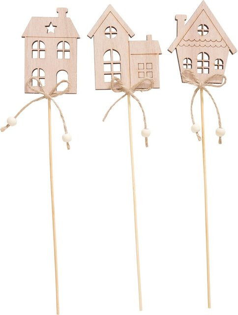 VBS Holz-Stecker Häuser in Beige, 3er Set aus Sperrholz und MDF im rustikalen Design - Bild 1
