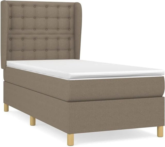 vidaXL Boxspringbett mit Matratze und Kopfteil, Hybrid-Design mit Taschenfederkern, Farbe: Taupe (Beige/Grau), B/T/H: 90 x 200 cm - Bild 1