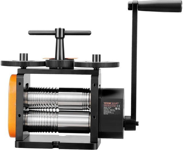 Multifunktions-Walzwerk von Buying Solutions, MB Schmuckwalzmaschine in Schwarz und Orange mit 1:2 Übersetzungsverhältnis und 0-5,5 mm Pressdicke für Metall - Bild 1