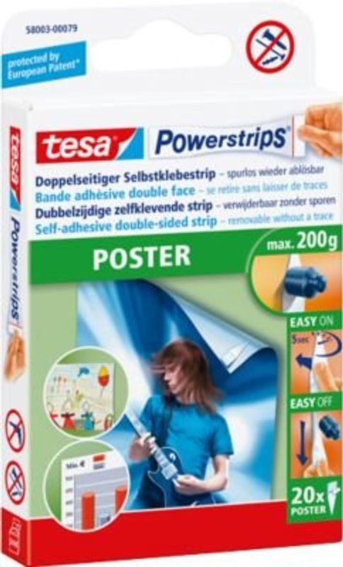 tesa Powerstrips Poster doppelseitiger Klebestreifen Weiß 20 Stück - Bild 3