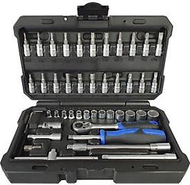 Projahn PROFICRAFT Steckschlüssel-Set, 46-teilig, 1/4 Zoll Antrieb, 72-Zahn-Knarre, Schwarz, Kunststoffkoffer - Bild 1