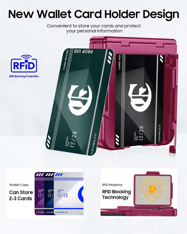 Motorola Razr Handyhülle mit Kartenclip, Scharnierschutz, RFID-Abschirmung und Displayschutzfolie in Rosenrot - Bild 2