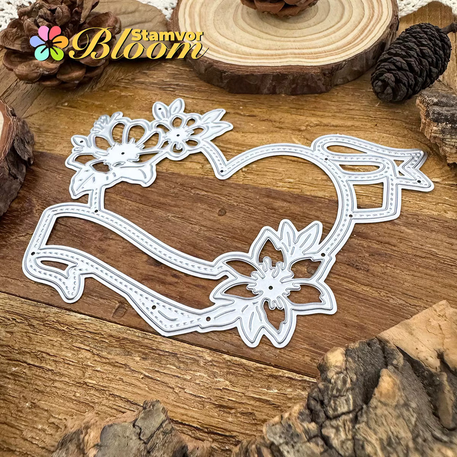 Metall Stanzform mit Blumen, Spitze und Liebe Rahmen in Silber für Scrapbooking und dekorative Prägung - Bild 3