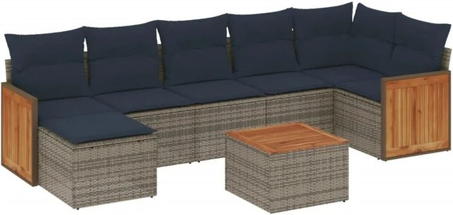 vidaXL 8-tlg. Gartensofa-Set aus Polyrattan in Grau mit Kissen und Couchtisch für Terrasse und Garten - Bild 1