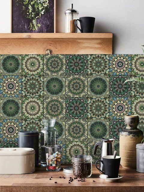 Wasserdichter Küchensticker in Grün mit grünem Mandala-Design zur Wandgestaltung und Hintergrundverschönerung - Bild 1