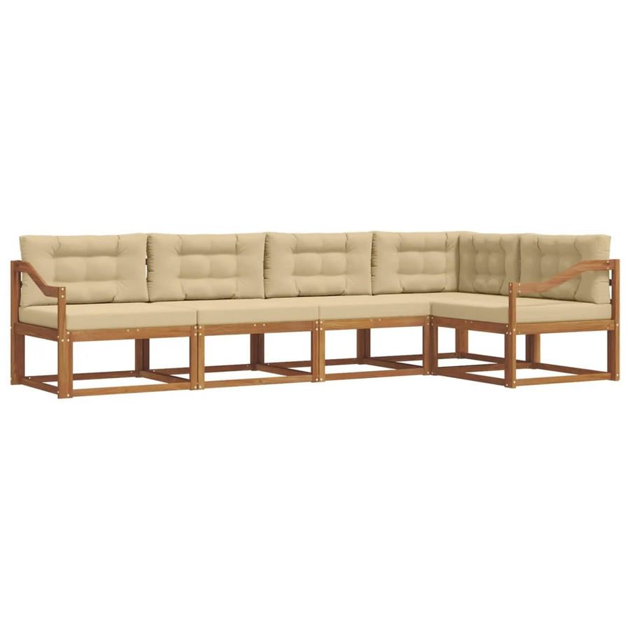 vidaXL Outdoor-Sofagarnitur in L-Form aus massivem Akazienholz mit Kissen, 5-teilig, Natur und Beige - Bild 2