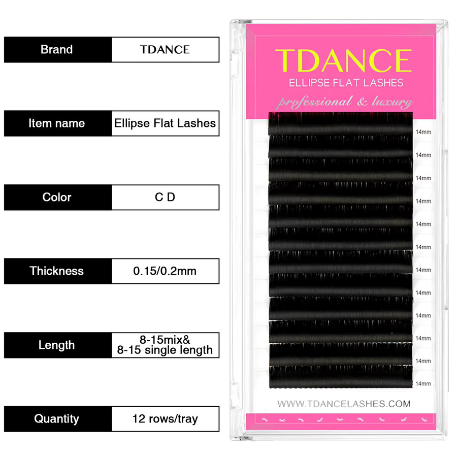 TDANCE Wimpernverlängerung, 5 Etui, Ellipse-Flachwimpern, Matt, Unisex - Bild 3