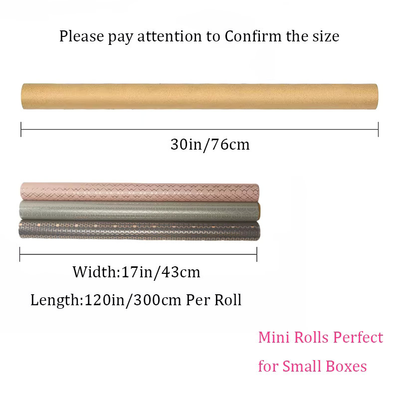 3 Rollen Mini-Geschenkpapier Set mit Geometrie-Mustern in Rosa, Grau, Schwarz und Roségoldfolie - Bild 2
