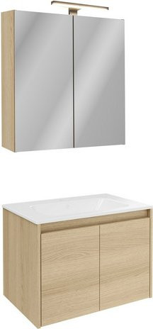 Fackelmann Badmöbel-Set Compact Line in Lindberg Eiche, Braun, mit Spiegelschrank und LED-Beleuchtung, B/H/T: 71,0 x 51,5 x 46,5 cm - Bild 1