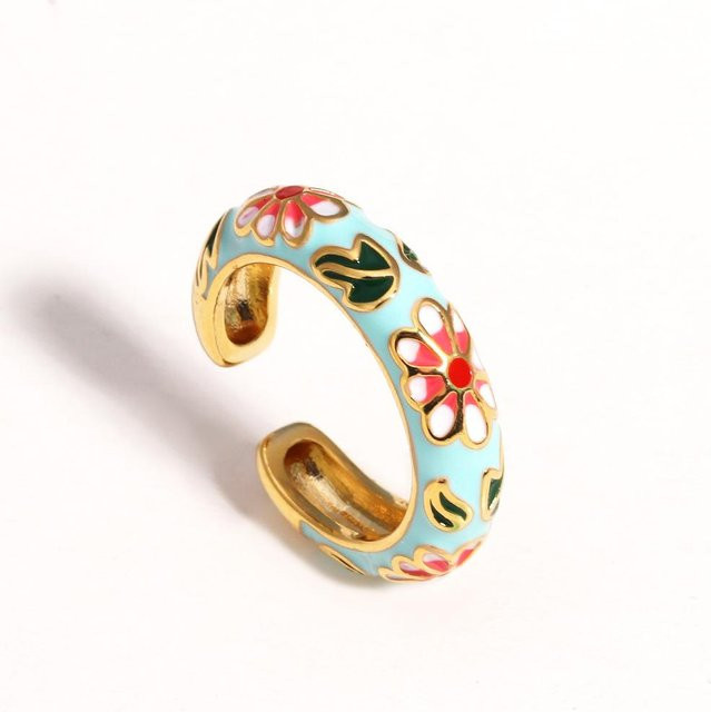 Ring Blumen, Emaille, Kupfer, Bunt, Damen - Bild 1