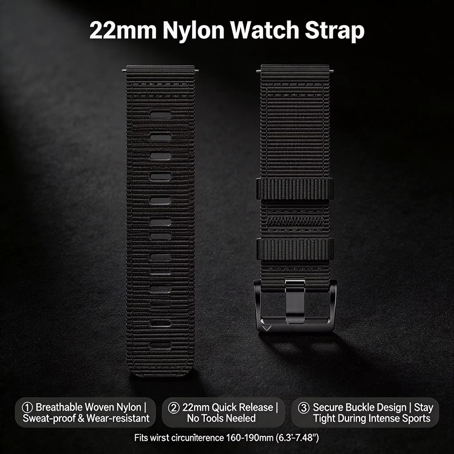 Xiaomi Uhrenarmband Nylon, 22mm, Schwarz, Unisex - Bild 2