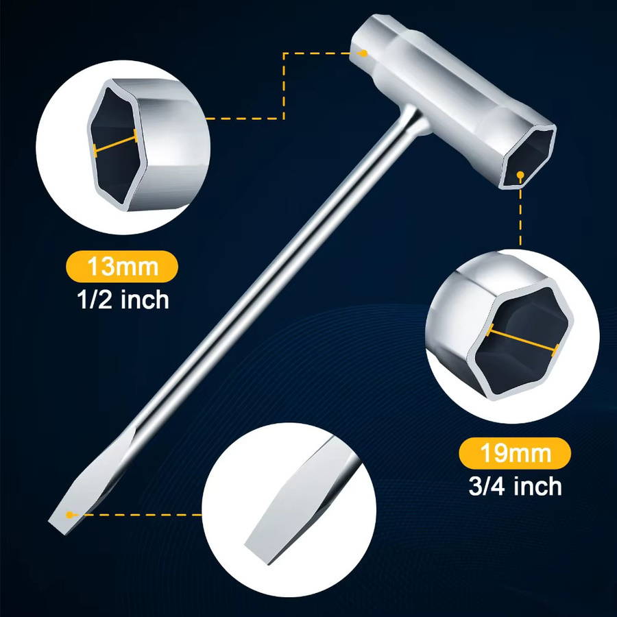 Robuster Mehrzweck-Mechanikschlüssel Doppelkopf Scrench T-Schlüssel in Silber, 13/19 mm - Bild 3