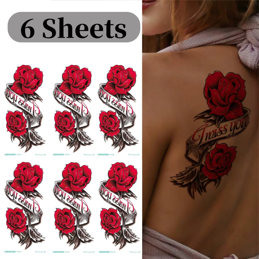 ROCOOART Tattoo Aufkleber Flora Rose, 6 Stück, Kinder & Frauen - Bild 3