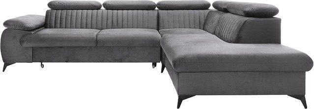 Schlafsofa Samara von Pascal Morabito in Anthrazitgrau mit L-Form und Samtbezug, Breite: 275 cm - Bild 1