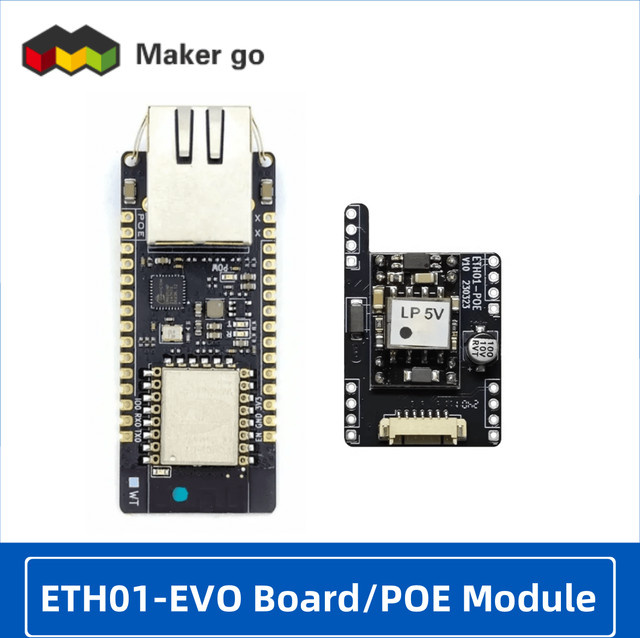 QSZNTEC WT32-ETH01-EVO ESP32-C3 Entwicklungsboard mit PoE-Stromversorgung, Ethernet, WLAN und Bluetooth in Schwarz - Bild 1