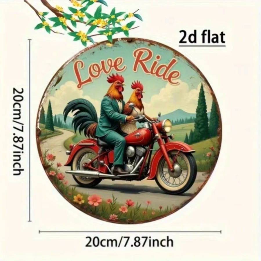Vintage Aluminium-Schild CIFBUY Rund mit Hahn Motiv in Multicolour als Wandkunst für Heim und Bar - Bild 2