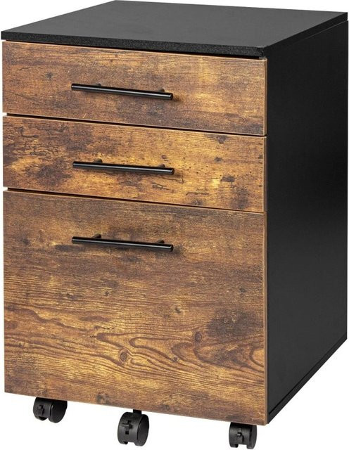 Relaxdays Rollcontainer aus Holzwerkstoff in Schwarz mit Hängeregister im Industrial-Style, B/T/H: 57,5 x 40 x 40 cm - Bild 1