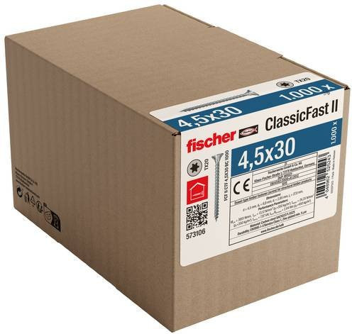 Fischer Spanplattenschraube ClassicFast II, verzinkt, blau, B/T/H: 4,5 x 30 mm, Torx-Antrieb - Bild 2