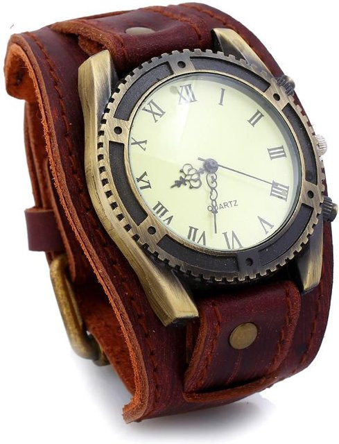 YIRAN Armbanduhr Quarz, Messing, Lederarmband, Grau, Herren - Bild 1